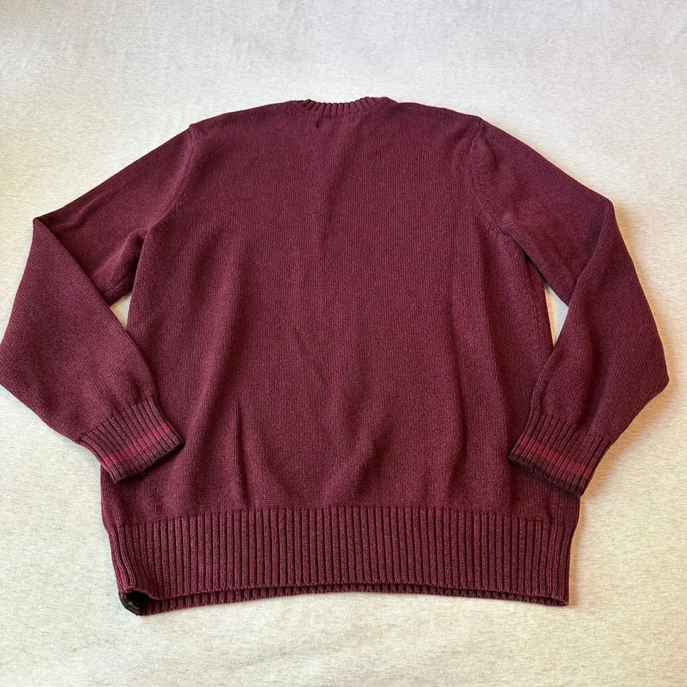 Eddie Bauer Mens‎ Large Burgundy Maroon 100% Cotton Crewneck Knit Sweater L